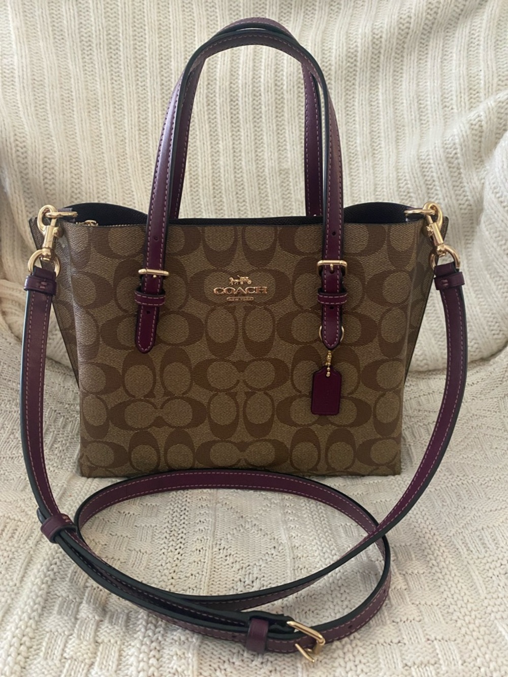 Sold COACH Mollie Tote 25 In Signature Canvas Khaki/Deep Berry